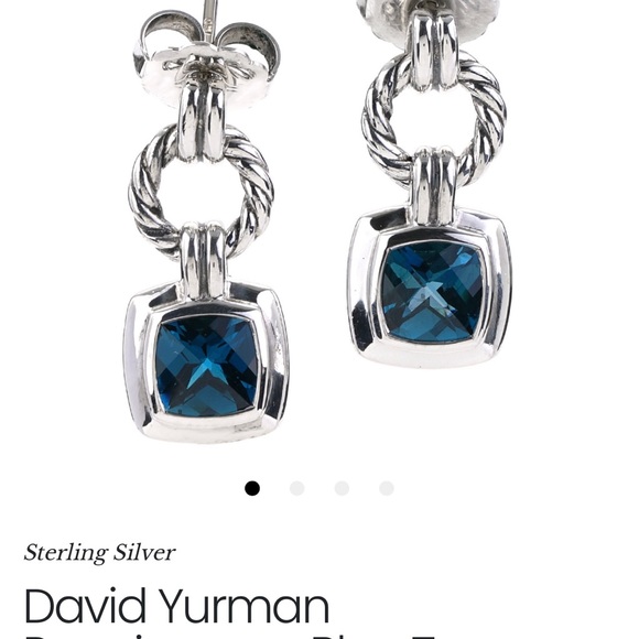 David Yurman Renaissance Blue Topaz Drop Earrings-Sterling Silver cushion cut - Picture 4 of 14